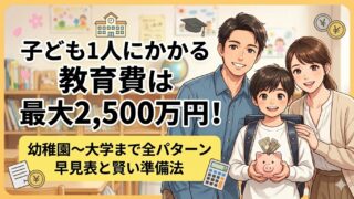 子ども1人にかかる教育費は最大2,500万円！幼稚園〜大学まで全パターン早見表と賢い準備法