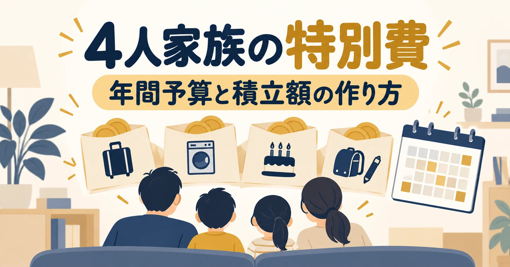 4人家族の特別費の年間予算と積立額を決めるイメージ